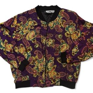 After All Vintage Floral Paisley Lightweight Jacket Purple Metallic Small 90s